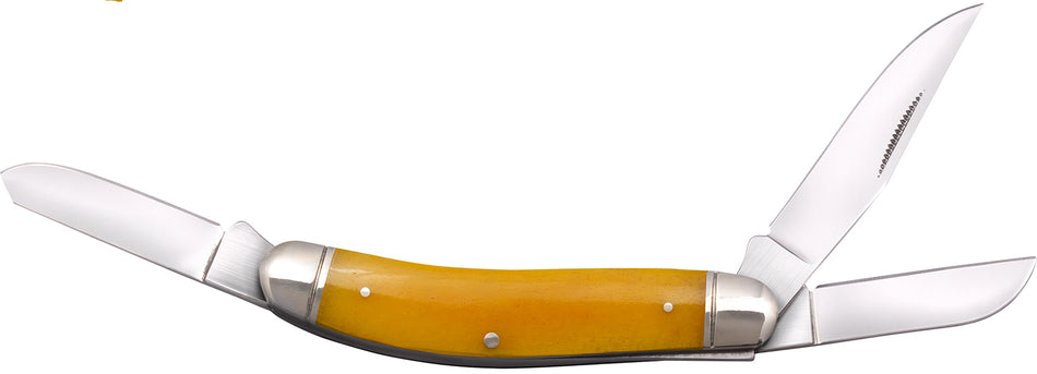 Cold Steel CSFLGSTKMY Gentleman's Stockman Folder, Clip/Sheepsfoot/Spey 8Cr13MoV Blades, Yellow Bone Handle