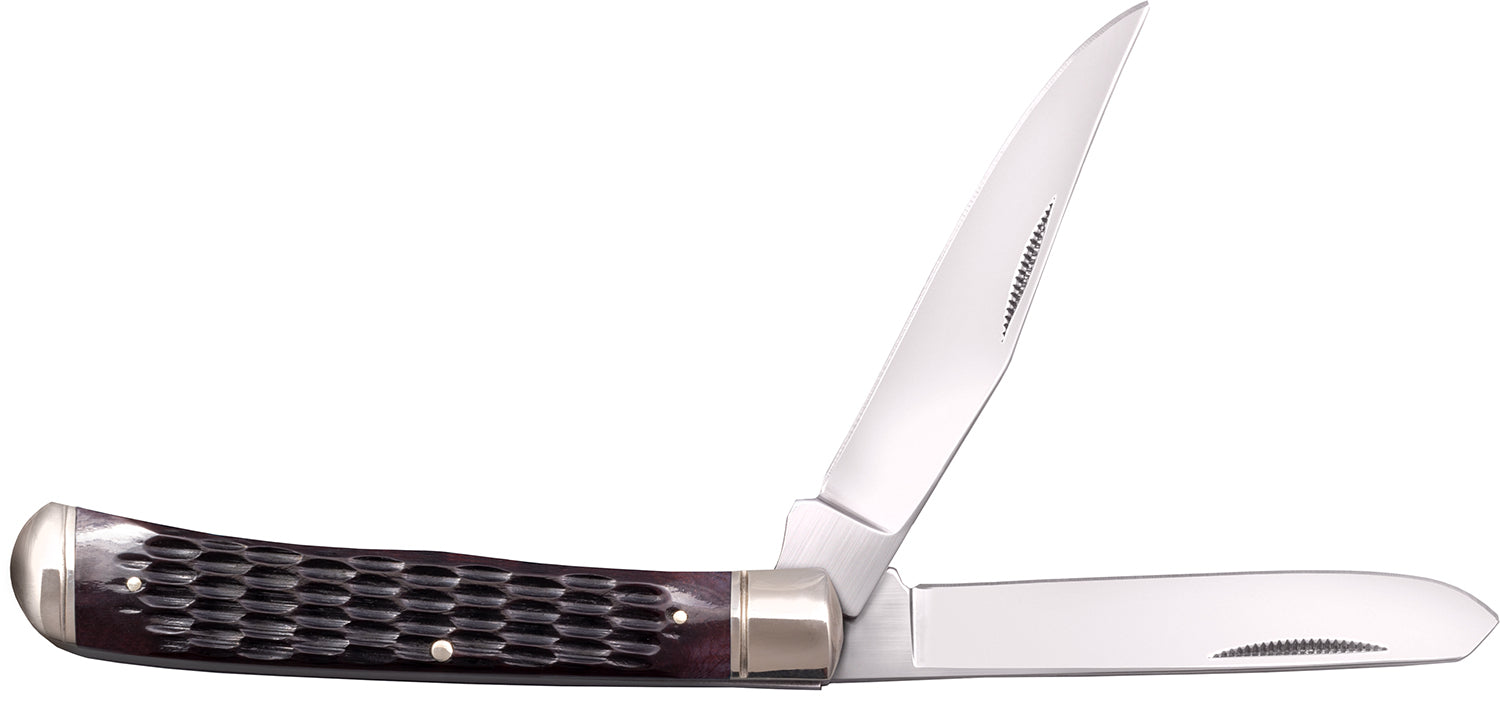 Cold Steel CSFLTRPRJ Trapper 3" Folding Clip and Spey Blade Knife, 8Cr13MoV SS, Brown Jigged Bone Handle