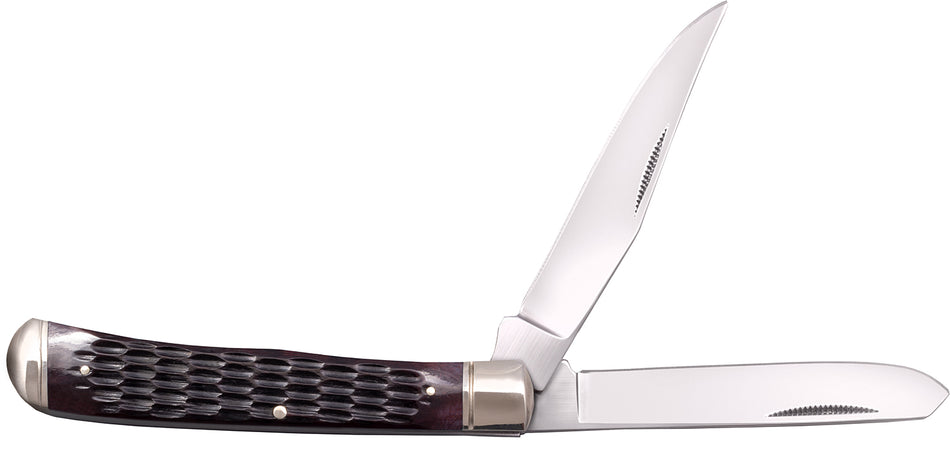 Cold Steel CSFLTRPRJ Trapper 3" Folding Clip and Spey Blade Knife, 8Cr13MoV SS, Brown Jigged Bone Handle