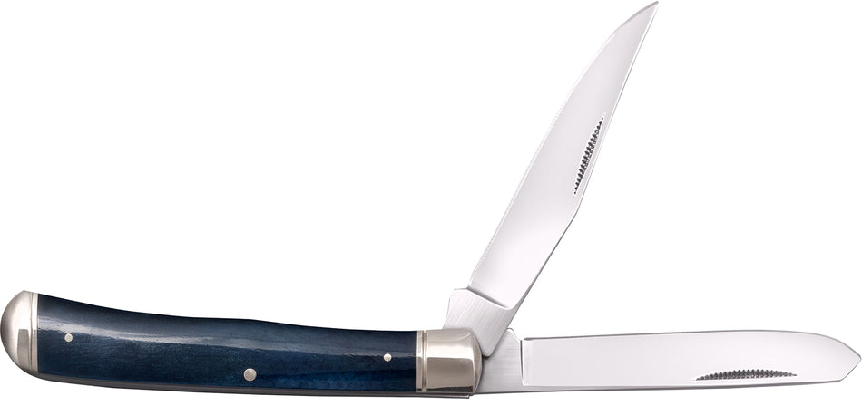 Cold Steel CSFLTRPRB Trapper 3" Folding Clip and Spey Blade Knife, 8Cr13MoV SS, Dark Blue Bone Handle
