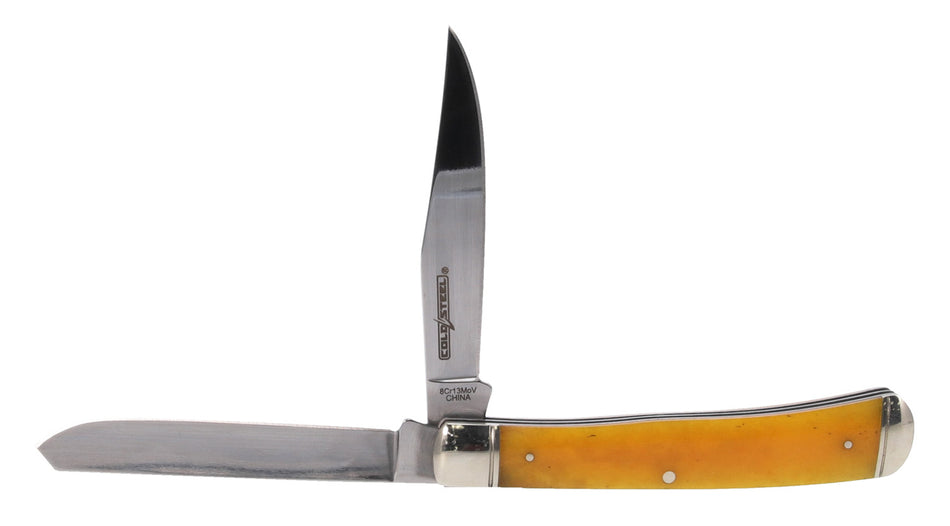 Cold Steel CSFLTRPRY Trapper 3" Folding Clip and Spey Blade Knife, 8Cr13MoV SS, Yellow Bone Handle