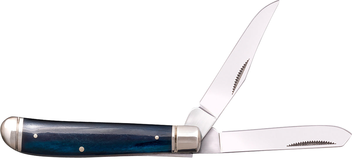 Cold Steel CSFLMTRPRB Trapper Mini 2.60"/2.70" Folding Clip and Spey Blades, 3Cr13MoV SS, Dark Blue Bone Handle
