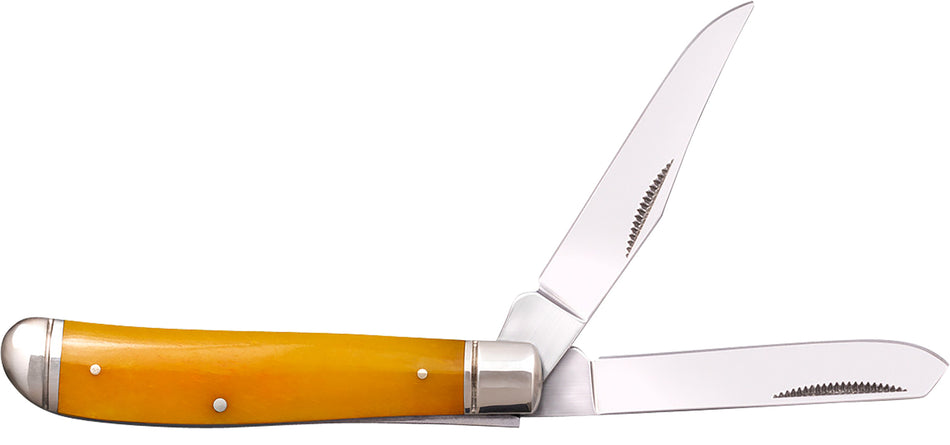 Cold Steel CSFLMTRPRY Trapper Mini 2.60"/2.70" Folding Clip and Spey Blades, 3Cr13MoV SS, Yellow Bone Handle