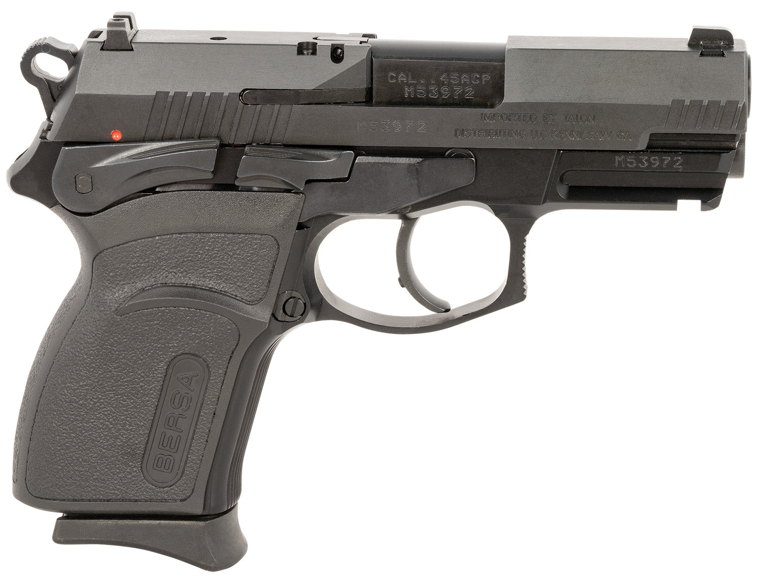 Bersa TPR45CM TPRC Compact Frame 45 ACP 7+1 3.50" Black Steel Barrel, Matte Black Serrated Steel Slide & Aluminum Frame w/Picatinny Rail, Ambidextrous