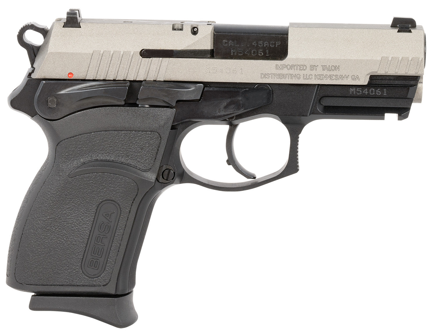Bersa TPR45CDT TPRC Compact Frame 45 ACP 7+1, 3.50" Black Steel Barrel, Nickel Cerakote Serrated Steel Slide, Matte Black Aluminum Frame w/Picatinny Rail, Ambidextrous