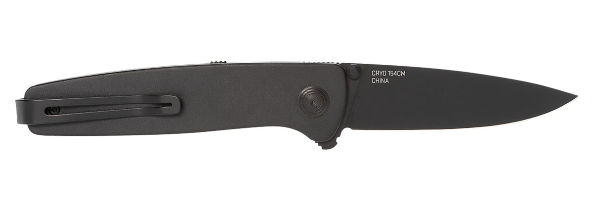 SOG SOG11150143 Twitch III 3.10" Folding Drop Point Plain Black TiNi 154CM SS Blade Slim Profile Aluminum Handle