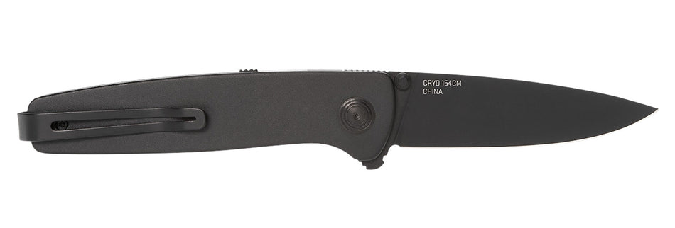 SOG SOG11150143 Twitch III 3.10" Folding Drop Point Plain Black TiNi 154CM SS Blade Slim Profile Aluminum Handle