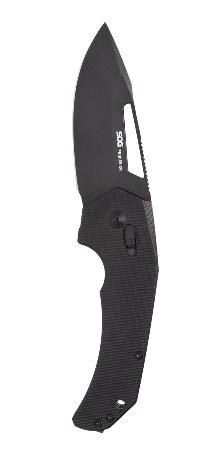 SOG SOG12250157 Prohen XR 3.35" Drop Point Plain Black TiNi D2 Steel Blade Black G10 Handle Ambidextrous Folding Knife