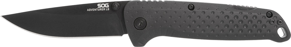 SOG SOG13110143 Adventure LB 3.50" Drop Point Plain Black TiNi 5Cr15MoV Blade Black Textured GRN Handle Lockback Folder