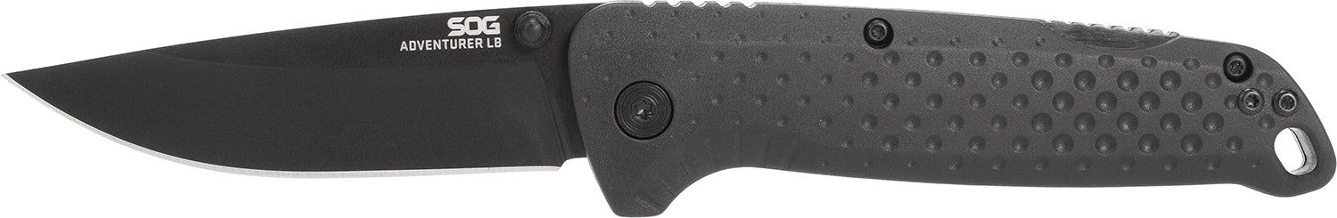 SOG SOG13110143 Adventure LB 3.50" Drop Point Plain Black TiNi 5Cr15MoV Blade Black Textured GRN Handle Lockback Folder