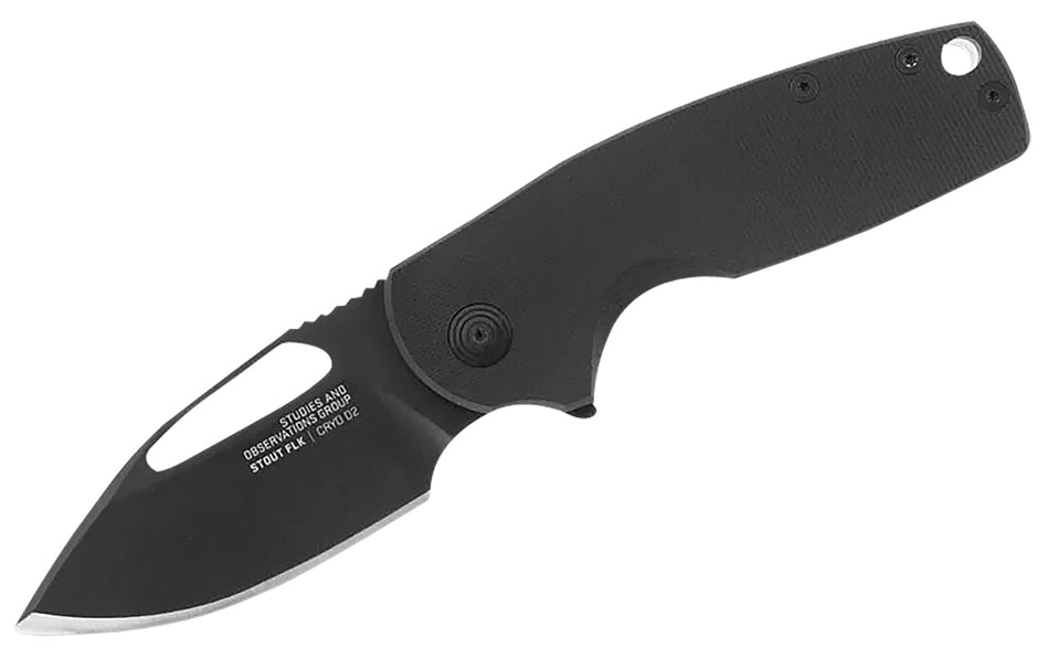 SOG SOG14030257 Stout FLK 2.62" Clip Point Plain Black TiNi Cryo D2 Steel Blade Black G10 Handle EDC Pocket Knife