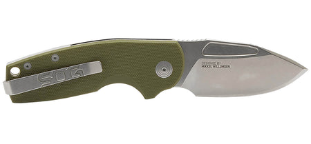 SOG SOG16030157 Stout SJ 2.60" Clip Point Stonewashed Cryo D2 Steel Blade Olive Drab Textured G10 Handle with Belt Clip