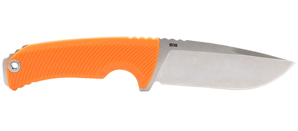 SOG SOG17060343 Tellus FX 4.20" Fixed Clip Point Stonewashed Cryo 440C Stainless Blade Blaze Orange Textured GRN Handle