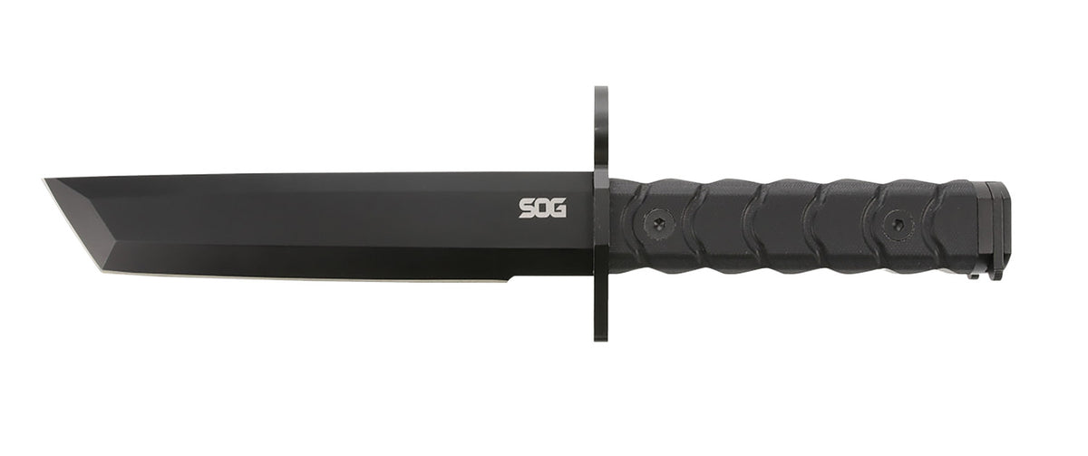 SOG SOGBY1001BX Bayonet 7.00" Tanto Plain Fixed Blade Black Finished Steel Blade Comfortable G-10 Handle Includes Sheath