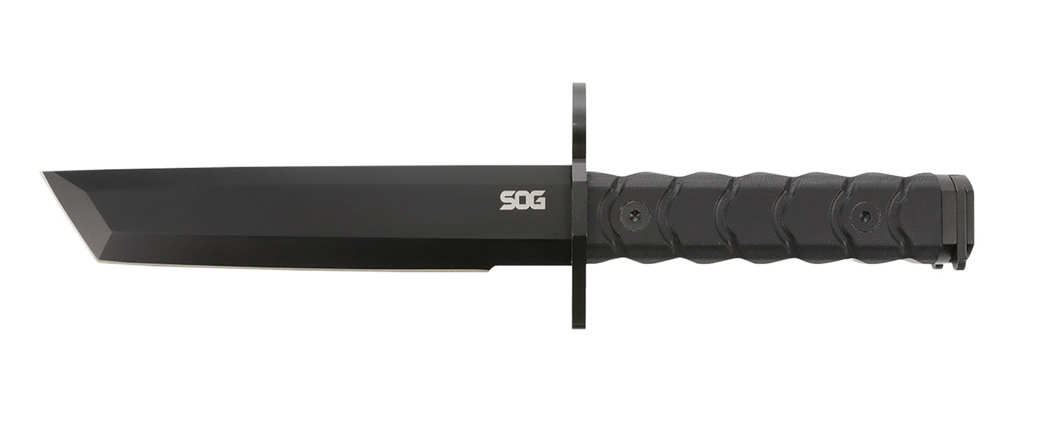 SOG SOGBY1001BX Bayonet 7.00" Tanto Plain Fixed Blade Black Finished Steel Blade Comfortable G-10 Handle Includes Sheath