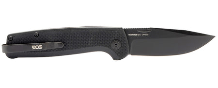 SOG SOGTM1005BX Terminus SJ 2.90" Clip Point Stonewashed Cryo D2 Steel Blade Blackout G10 Handle EDC Folding Knife