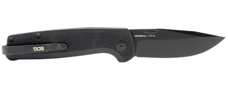 SOG SOGTM1005BX Terminus SJ 2.90" Clip Point Stonewashed Cryo D2 Steel Blade Blackout G10 Handle EDC Folding Knife
