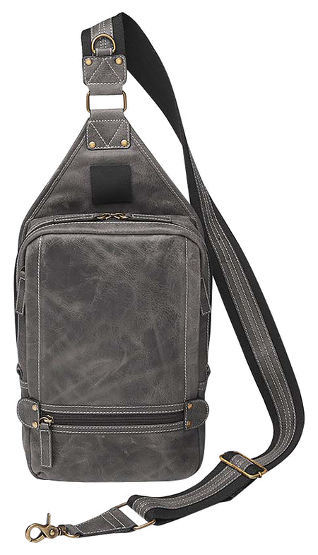 Gun Tote'n Mamas GTMCZY108GREY Sling Backpack Gray Distressed Leather Includes Holster