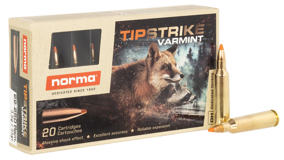 Norma .22-250 Remington 20157372 Dedicated Hunting Varmint Polymer Tip PT 55 Grain