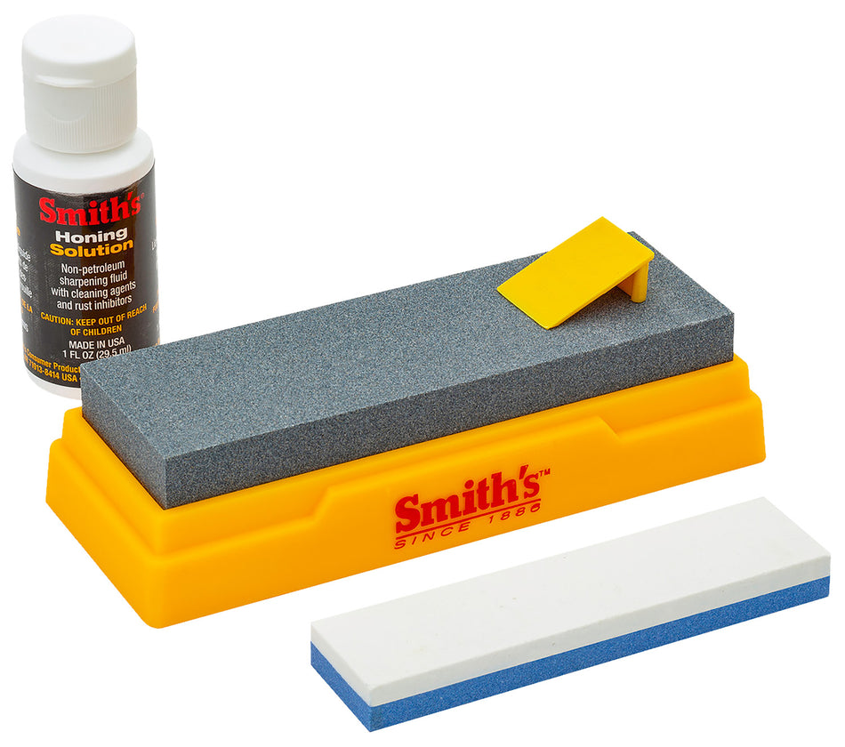 Smiths 51328 Two-Stone Sharpening Kit Combination Bench Stone with Honing Oil Gray/Yellow