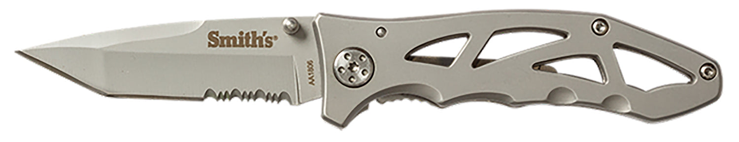 Smith's Caprella 51009 2.95" Folding Drop Point Partially Serrated Stainless Blade with Frame Lock and Pocket Clip