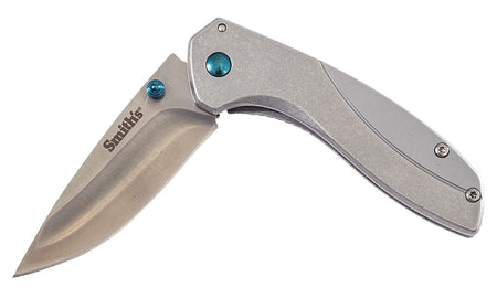 Smith's Noesis 51245 2.75" Folding Knife Satin Drop Point SS Blade Bead Blasted Stainless Handle Frame Lock