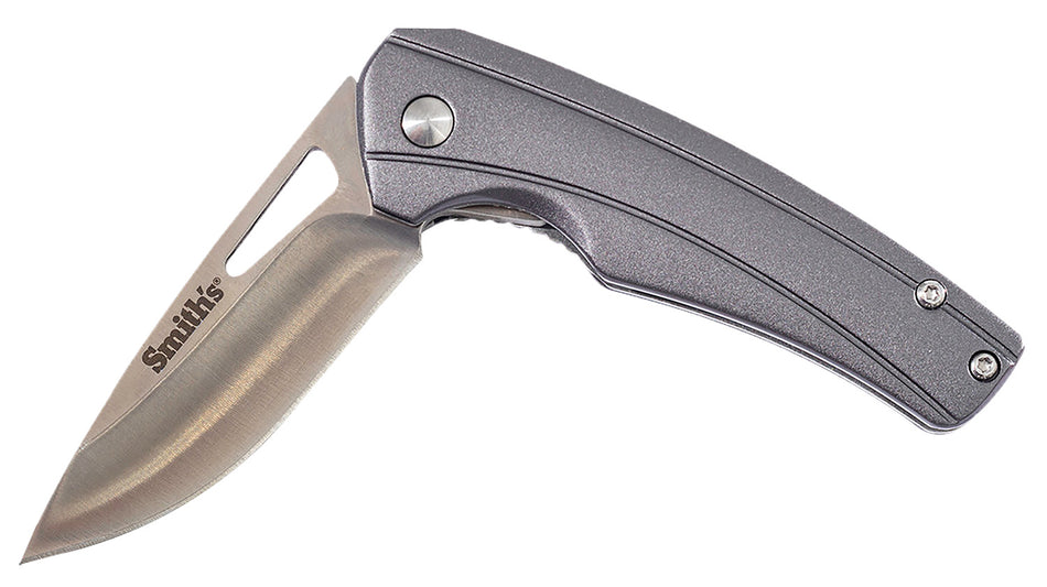 Smith's Istana 51246 2.75" Folding Knife Satin Drop Point SS Blade Grey Anodized Aluminum Handle Liner Lock
