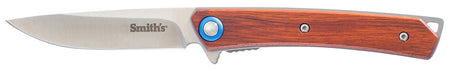 Smith's Ecesis 51304 3" Folding Knife Satin Drop Point SS Blade Natural Wood and Black SS Handle with Clip