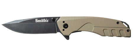 Smith's BattlePlan 50995 3.35" Folding Knife Black Stonewash Drop Point SS Blade Desert Tan G10 Handle with Clip