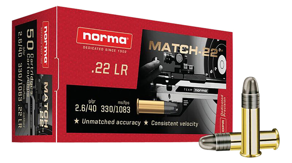 Norma .22 Long Rifle 2425076 Dedicated Precision Match Lead Round Nose LRN 40 Grain