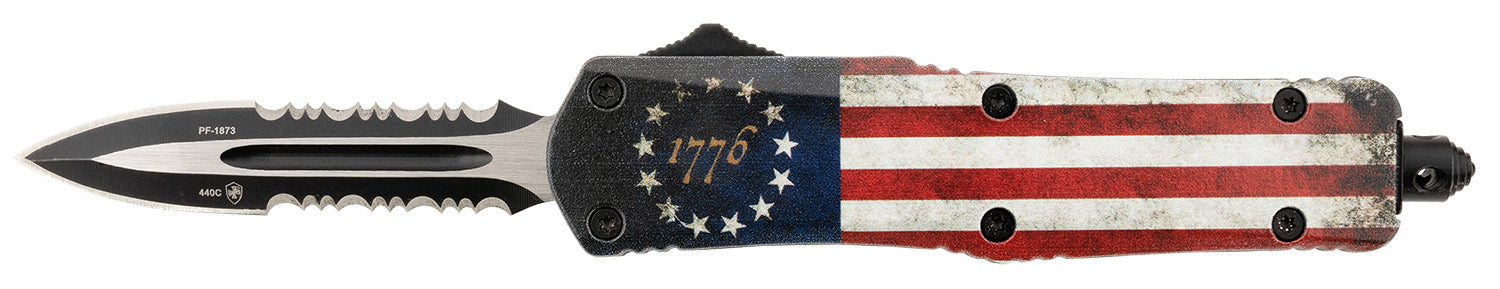 Templar Knife Gen II Betsy Ross Flag Small 2.75" OTF Dagger Part Serrated 440C SS Blade, 4.25" Aluminum Handle