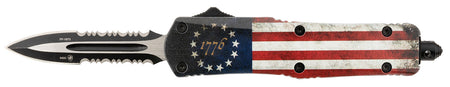 Templar Knife Gen II Betsy Ross Flag Small 2.75" OTF Dagger Part Serrated 440C SS Blade, 4.25" Aluminum Handle