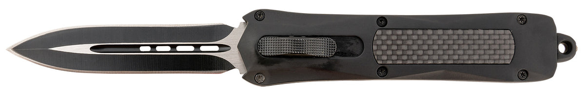 Steel River Knives Spartan A163BD 3.50" Out-the-Front Dagger Plain 440C SS Blade Black w/Carbon Fiber Inlay Aluminum Handle