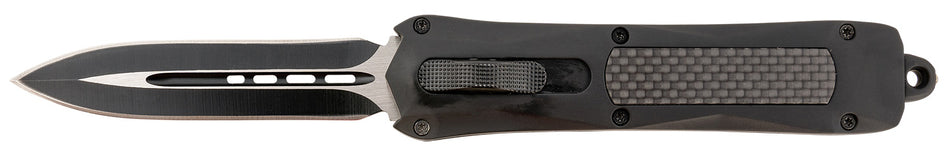 Steel River Knives Spartan A163BD 3.50" Out-the-Front Dagger Plain 440C SS Blade Black w/Carbon Fiber Inlay Aluminum Handle
