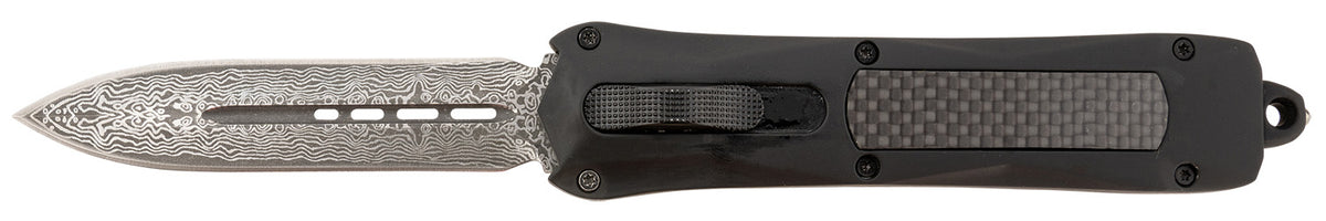 Steel River Knives Spartan A163BDD 3.50" Out-the-Front Dagger Damascus 440C SS Blade Black w/Carbon Fiber Inlay Aluminum Handle