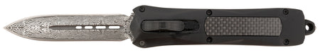 Steel River Knives Spartan A163BDD 3.50" Out-the-Front Dagger Damascus 440C SS Blade Black w/Carbon Fiber Inlay Aluminum Handle