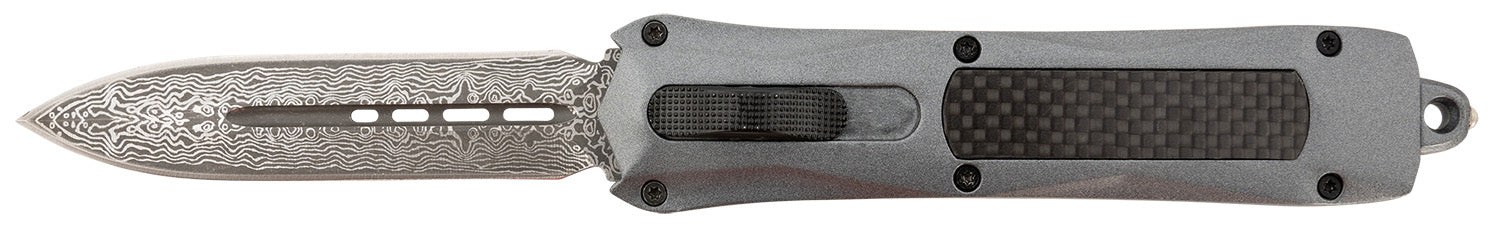 Steel River Knives Spartan A163BDD 3.50" Out-the-Front Dagger Damascus 440C SS Blade Gray w/Carbon Fiber Inlay Aluminum Handle