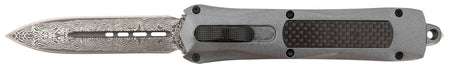 Steel River Knives Spartan A163BDD 3.50" Out-the-Front Dagger Damascus 440C SS Blade Gray w/Carbon Fiber Inlay Aluminum Handle