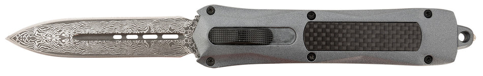 Steel River Knives Spartan A163BDD 3.50" Out-the-Front Dagger Damascus 440C SS Blade Gray w/Carbon Fiber Inlay Aluminum Handle