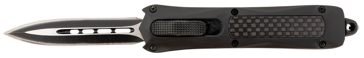 Steel River Knives Spartan Mini MA163BD 2.70" Out-the-Front Dagger Plain 440C SS Blade Black w/Carbon Fiber Inlay Aluminum Handle
