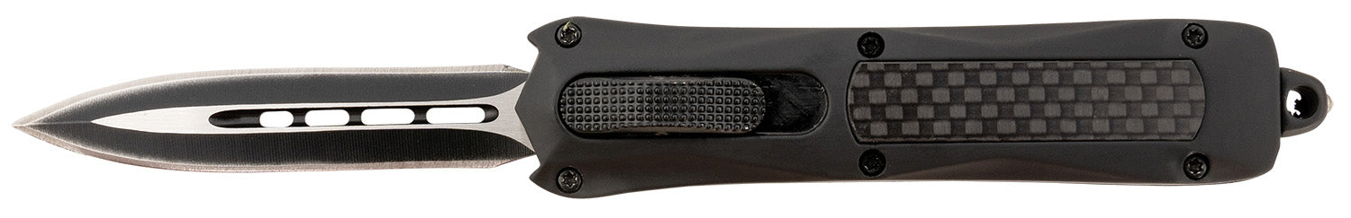 Steel River Knives Spartan Mini MA163BD 2.70" Out-the-Front Dagger Plain 440C SS Blade Black w/Carbon Fiber Inlay Aluminum Handle