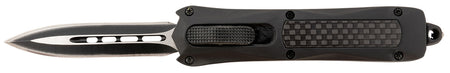 Steel River Knives Spartan Mini MA163BD 2.70" Out-the-Front Dagger Plain 440C SS Blade Black w/Carbon Fiber Inlay Aluminum Handle