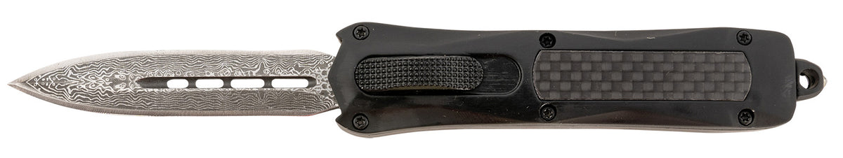 Steel River Knives Spartan Mini MA163BDD OTF Dagger Plain Damascus Blade Black w/Carbon Fiber Inlay Handle