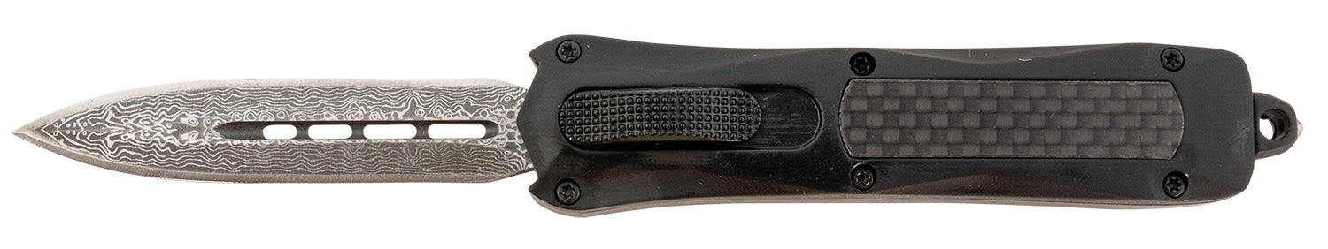 Steel River Knives Spartan Mini MA163BDD OTF Dagger Plain Damascus Blade Black w/Carbon Fiber Inlay Handle