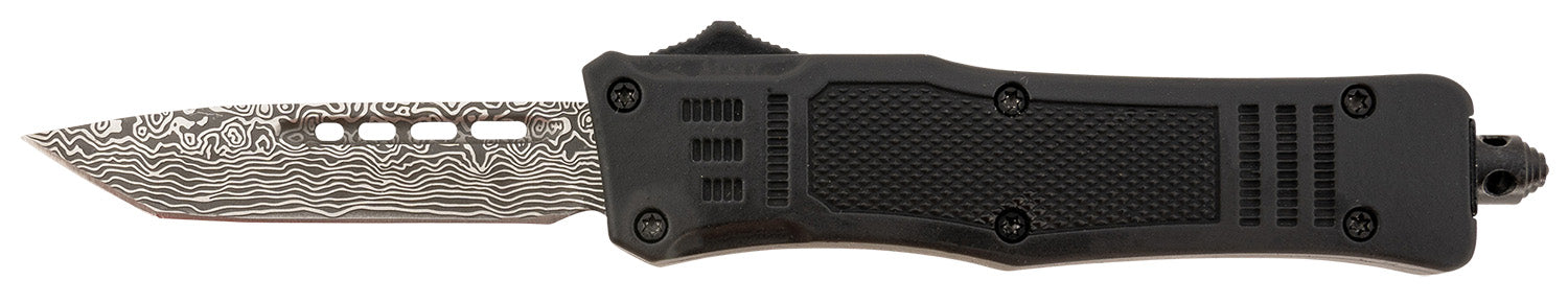 Steel River MT616BDP Spartan Mini 2.75" OTF Knife Tanto Laser Etched Damascus 440C Blade, Black Alloy Handle