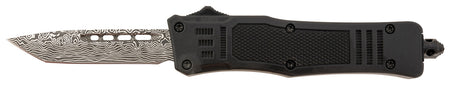 Steel River MT616BDP Spartan Mini 2.75" OTF Knife Tanto Laser Etched Damascus 440C Blade, Black Alloy Handle