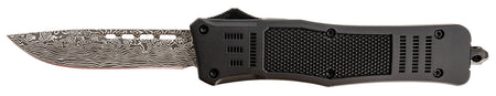 Steel River Knives Spartan Medium T618BDDP OTF 3.25" Drop Point Damascus Etched 440C Blade 4.50" Black Handle