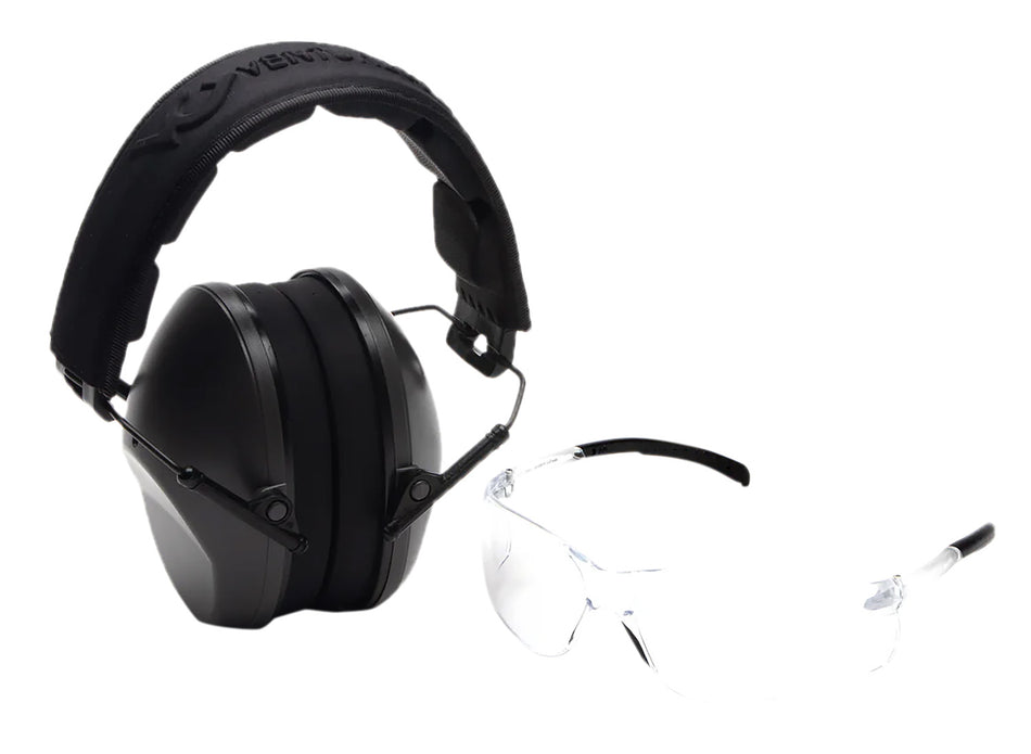 Pyramex Low-Profile Combo Kit Safety Glasses Clear Lens with Gray NRR 24dB Earmuffs