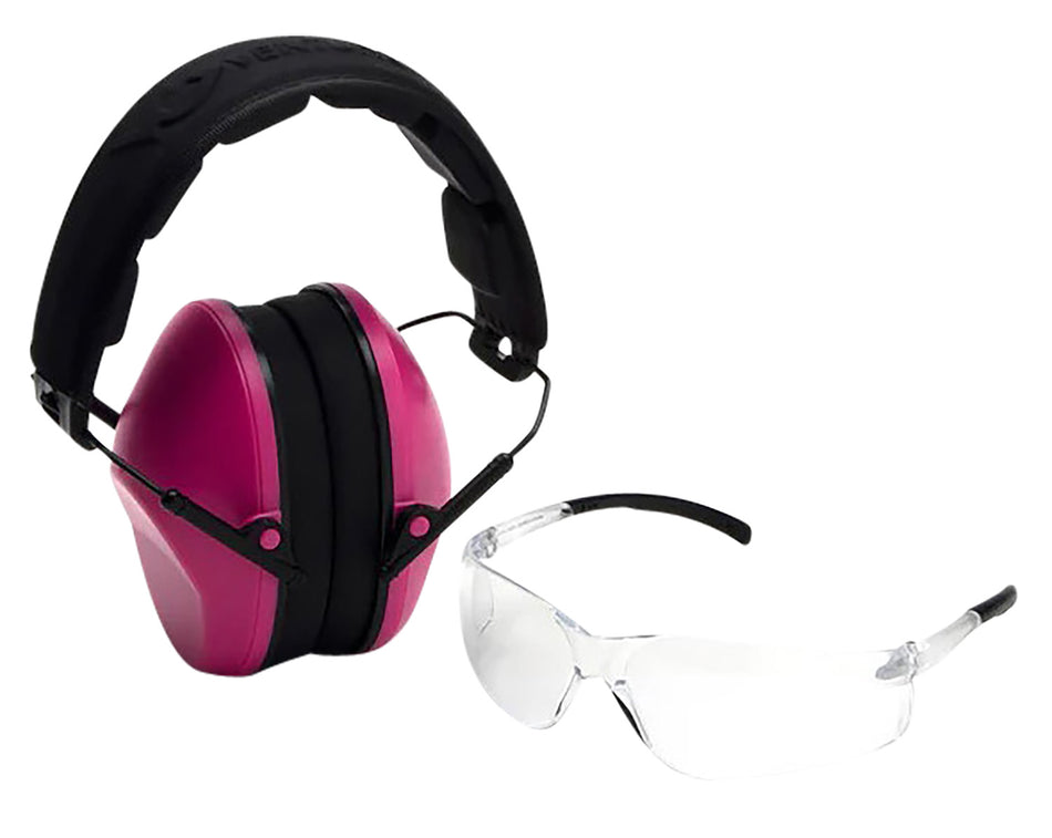 Pyramex Low-Profile Combo Kit Safety Glasses Clear Lens with Pink NRR 24dB Earmuffs