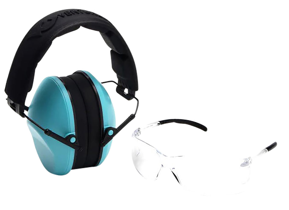 Pyramex Low-Profile Combo Kit Safety Glasses Clear Lens with Powder Blue NRR 24dB Earmuffs